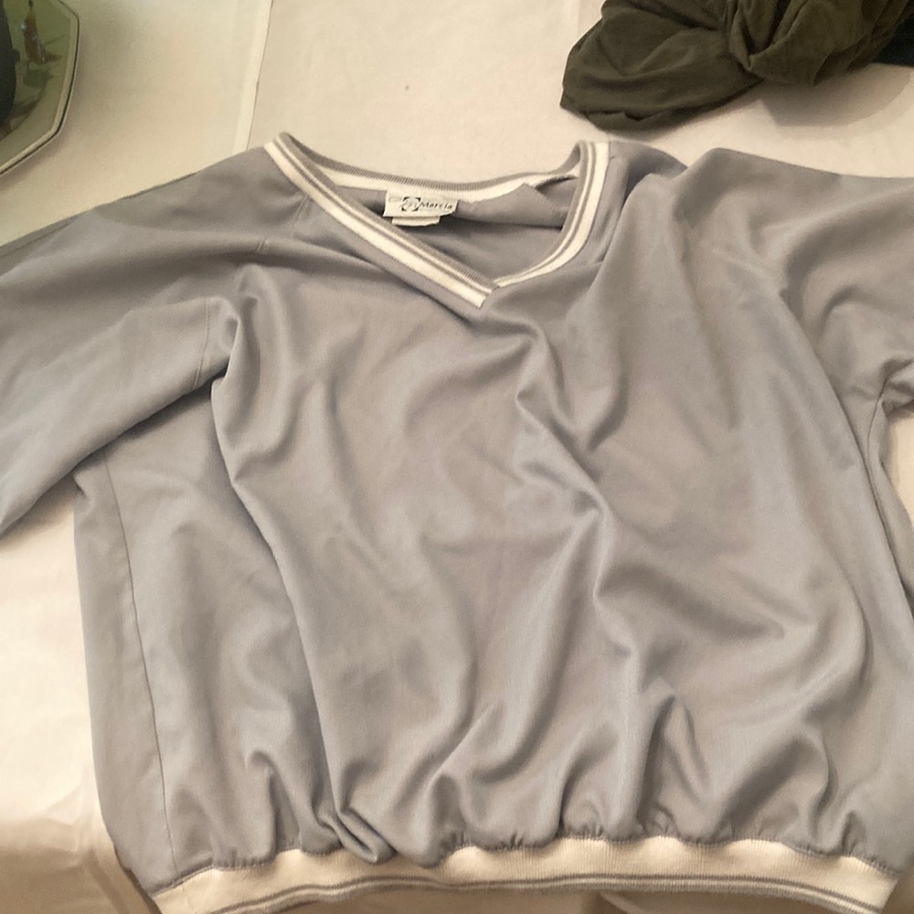 Grey/Light Blue Sweater with Striped Ends